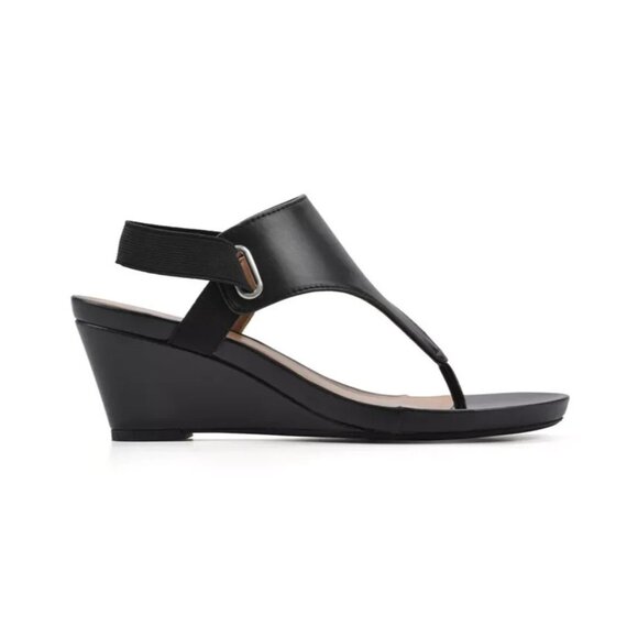 White Mountain All Dres Wedge Sandal Black Smooth 7 New $70 - Picture 2 of 5